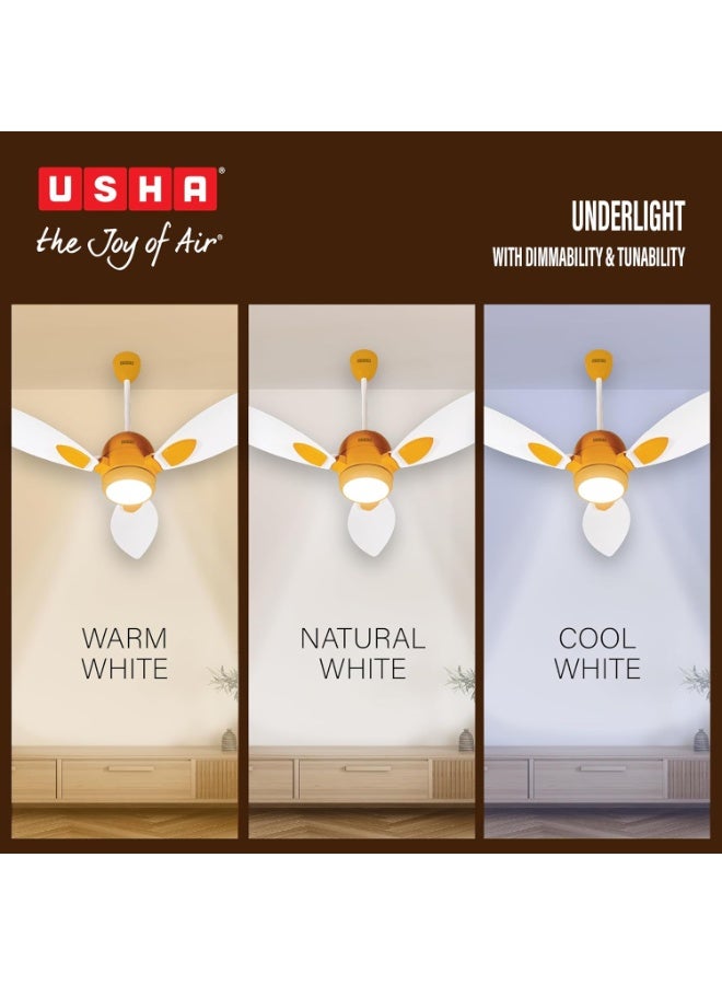 أوشا USHA New Bloom Series Sunspire Glow (Inspired by Sunflower) BLDC Ceiling Fan with Underlight with 3 Modes | RF Remote | Whisper-Quiet | Dust-Resistant (White & Saffron Yellow) - Image 3